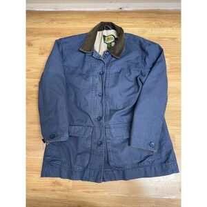 Cabelas Barn Chore Coat Jacket Womens L Blue Canvas Lined Corduroy Collar